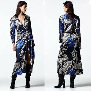 Zara Printed Midi Maxi Wrap Front Shirt Dress